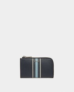 Bally Bord Leather Business Card Holder Blue | LXOYI4536