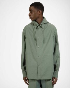 Bally Cotton And Nylon Hooded Shirt Jacket Green | GISXM0154