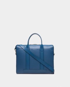 Bally Elter Leather Business Bag Blue | HBNCQ0983