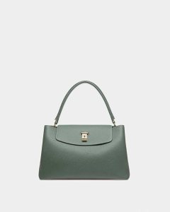 Bally Layka Leather Top Handle Bag Green | ISQRK4153