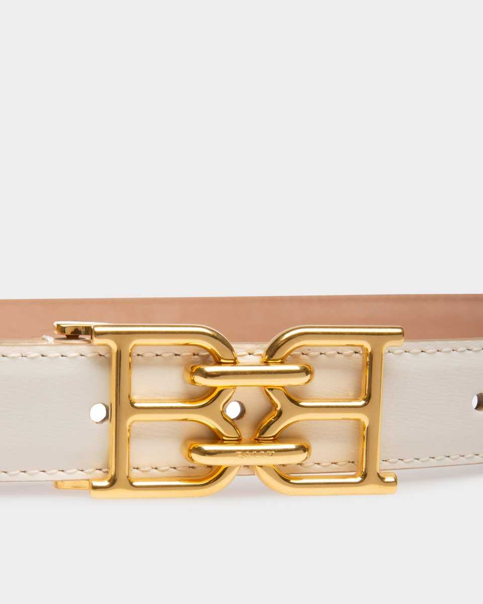 Bally B-Chain Leather 25mm Belt White | VJCMX9172