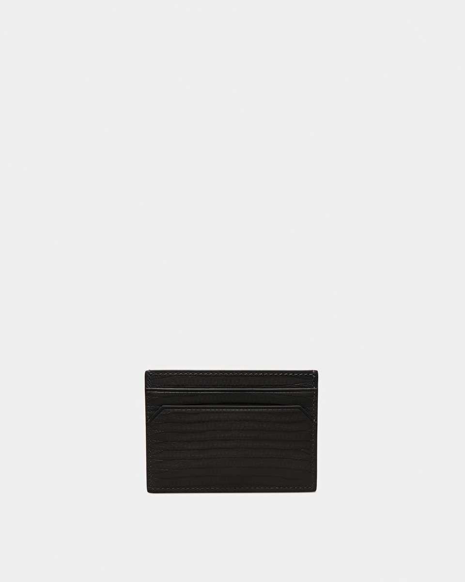 Bally Bhar Embossed Leather Card Holder Black | EARKZ8406