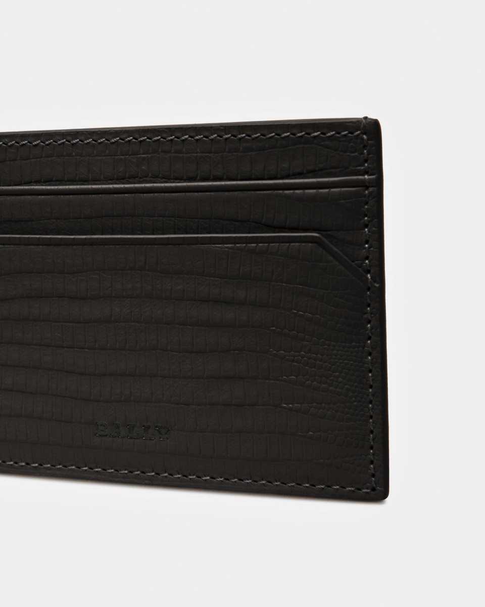 Bally Bhar Embossed Leather Card Holder Black | EARKZ8406