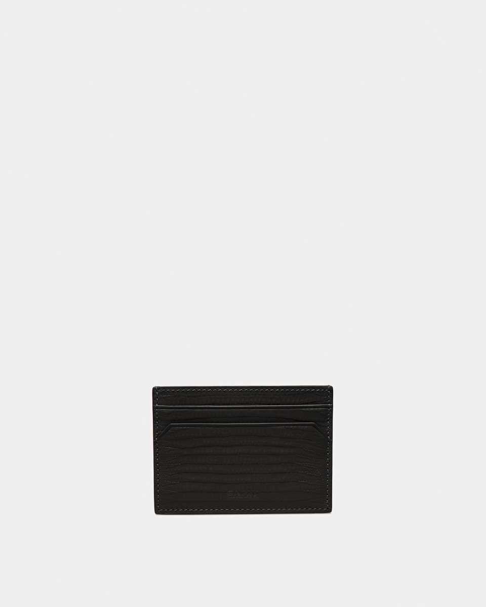 Bally Bhar Embossed Leather Card Holder Black | EARKZ8406