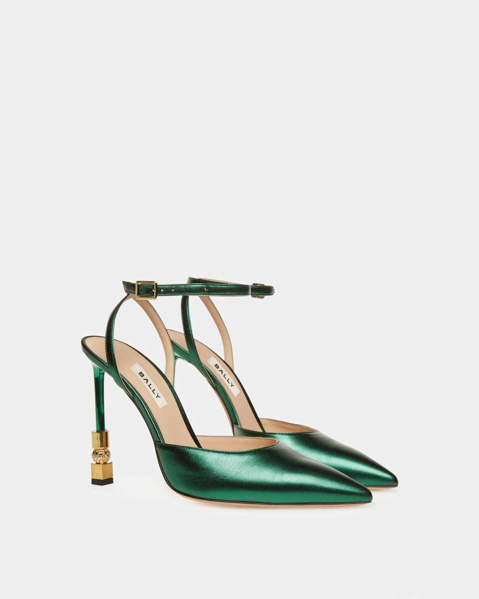 Bally Block Ankle Strap Pump Green | POFJY2739