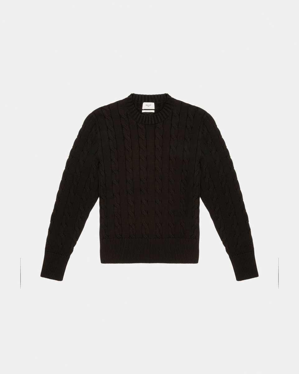 Bally Cable Knit Crew Neck Cotton Cable Knit Crew Neck Black | IRFWM8904