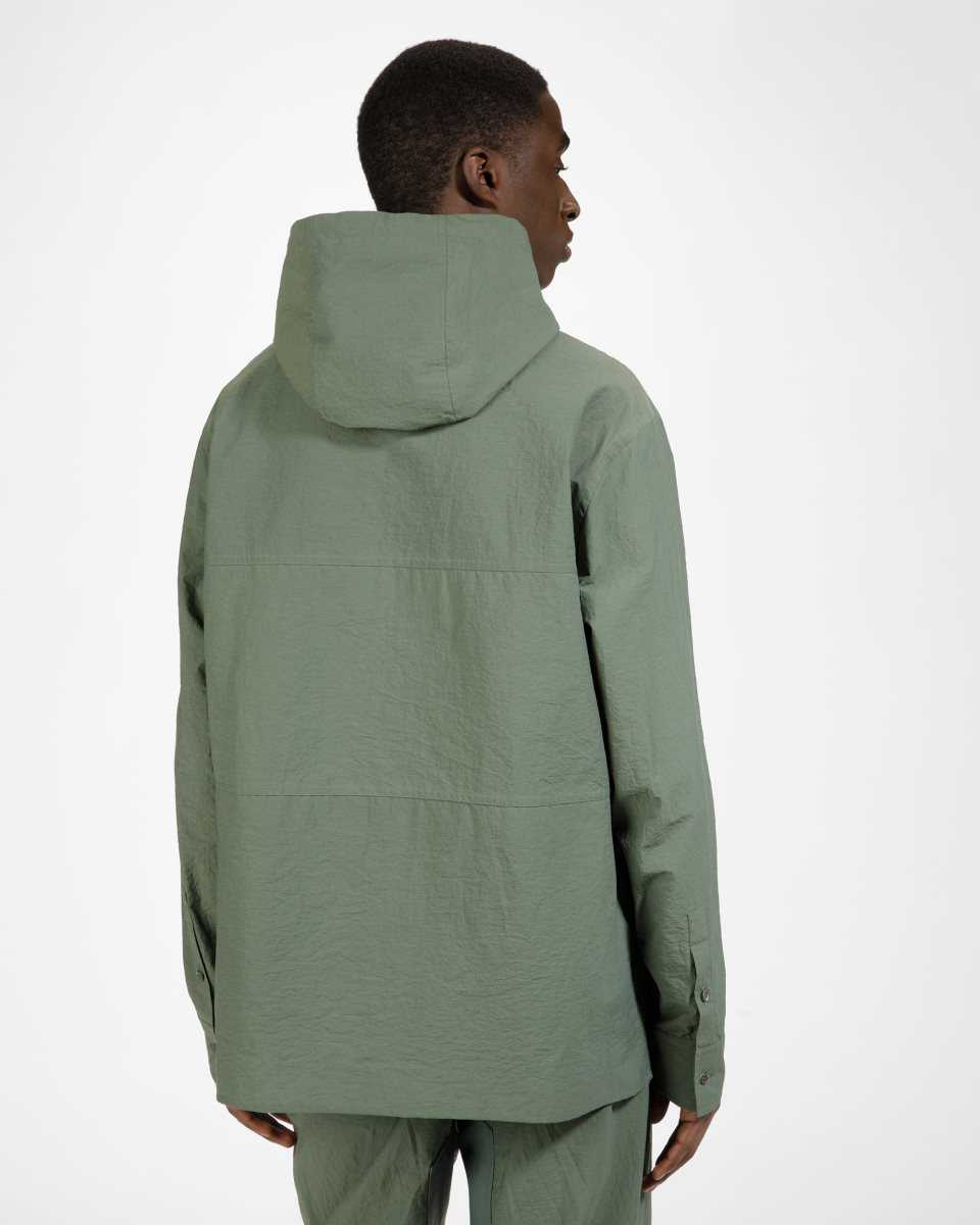 Bally Cotton And Nylon Hooded Shirt Jacket Green | GISXM0154