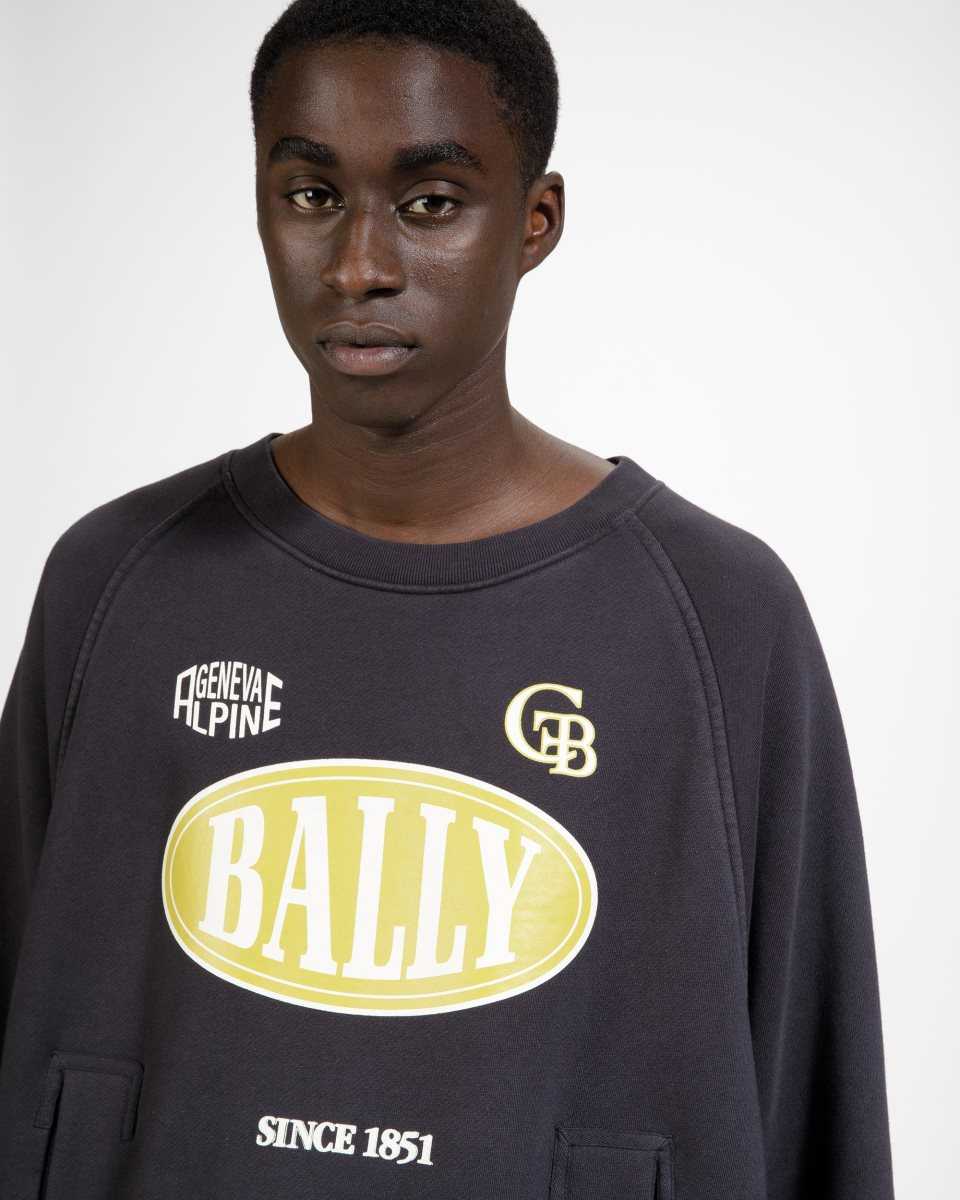 Bally Cotton Printed Crew Neck Sweatshirt Black | KOAMN5630