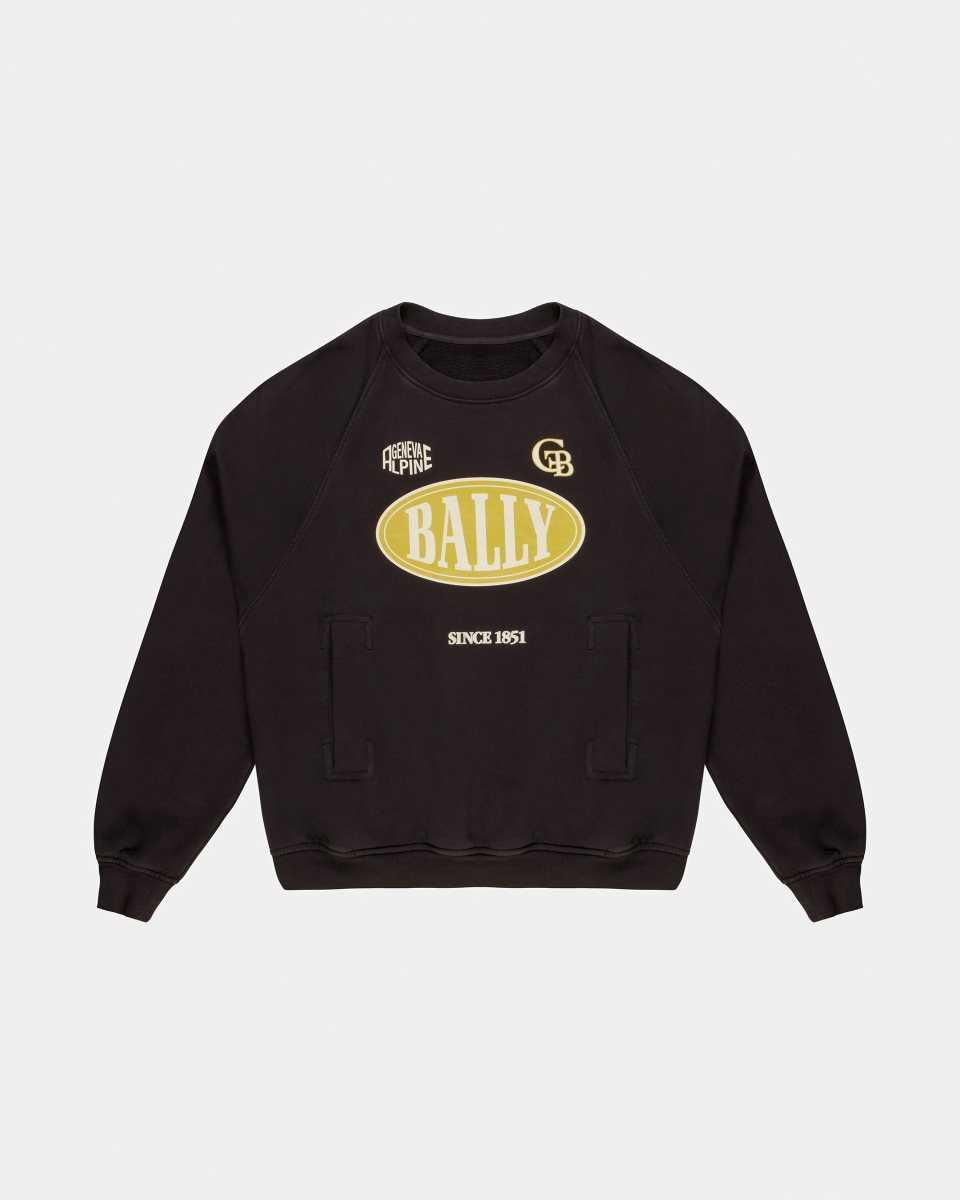 Bally Cotton Printed Crew Neck Sweatshirt Black | KOAMN5630