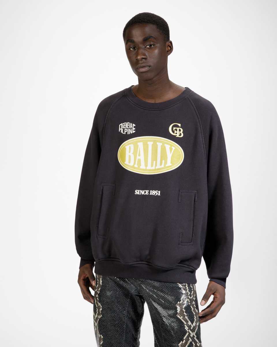 Bally Cotton Printed Crew Neck Sweatshirt Black | KOAMN5630