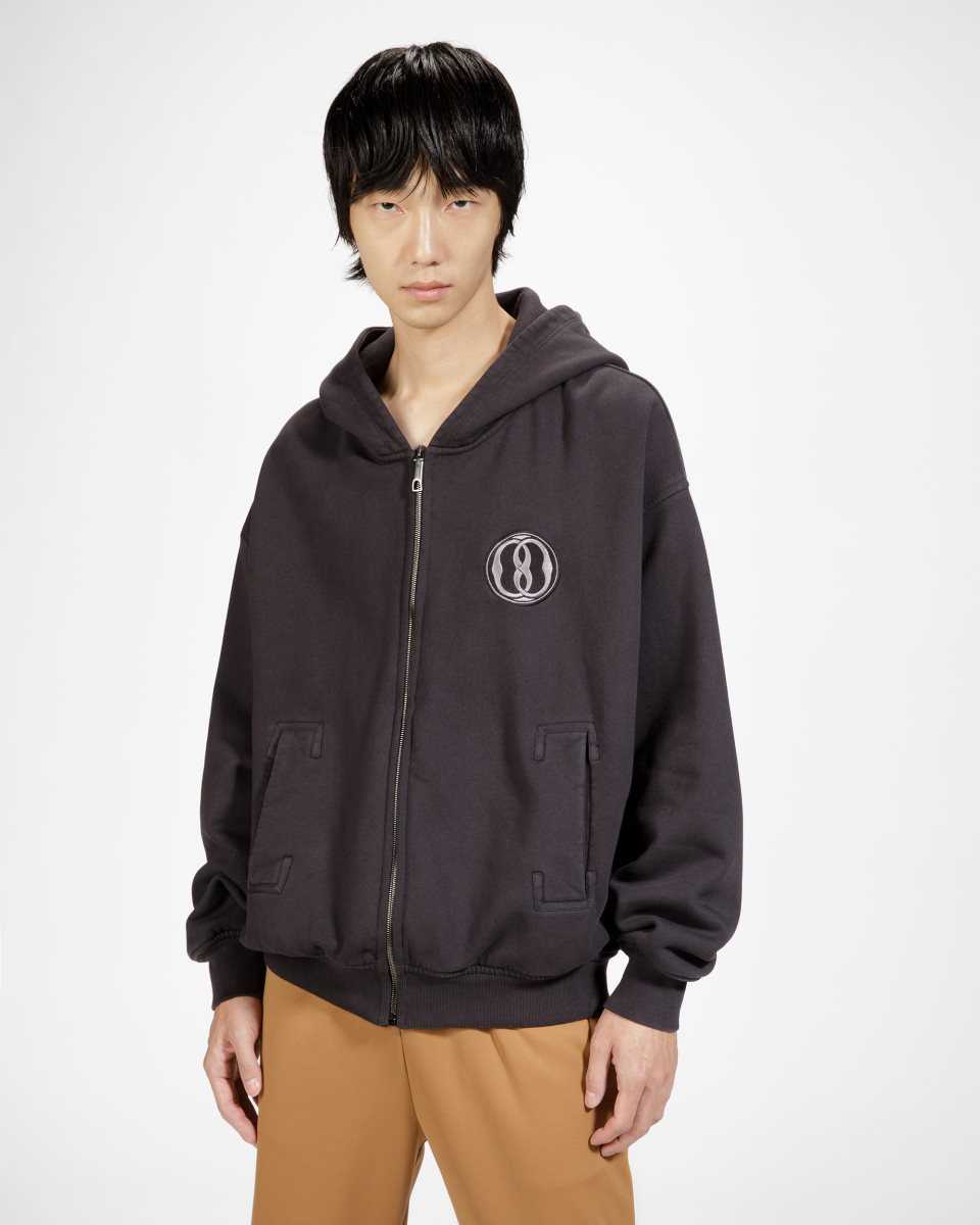 Bally Cotton Zipped Hooded Sweater Black | ZHDYE6423