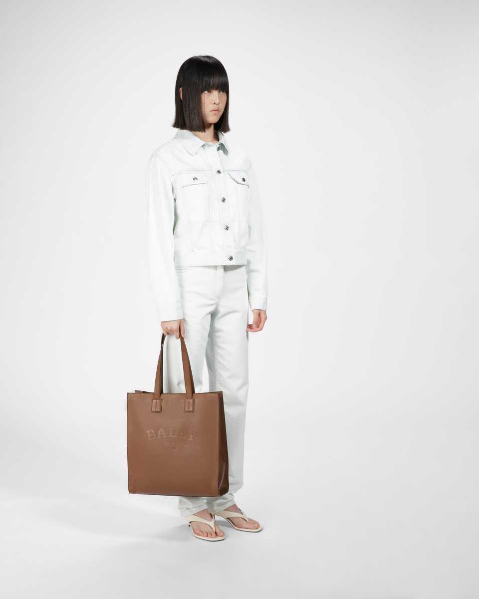 Bally Crystalia Leather Tote Brown | WTOJQ5238