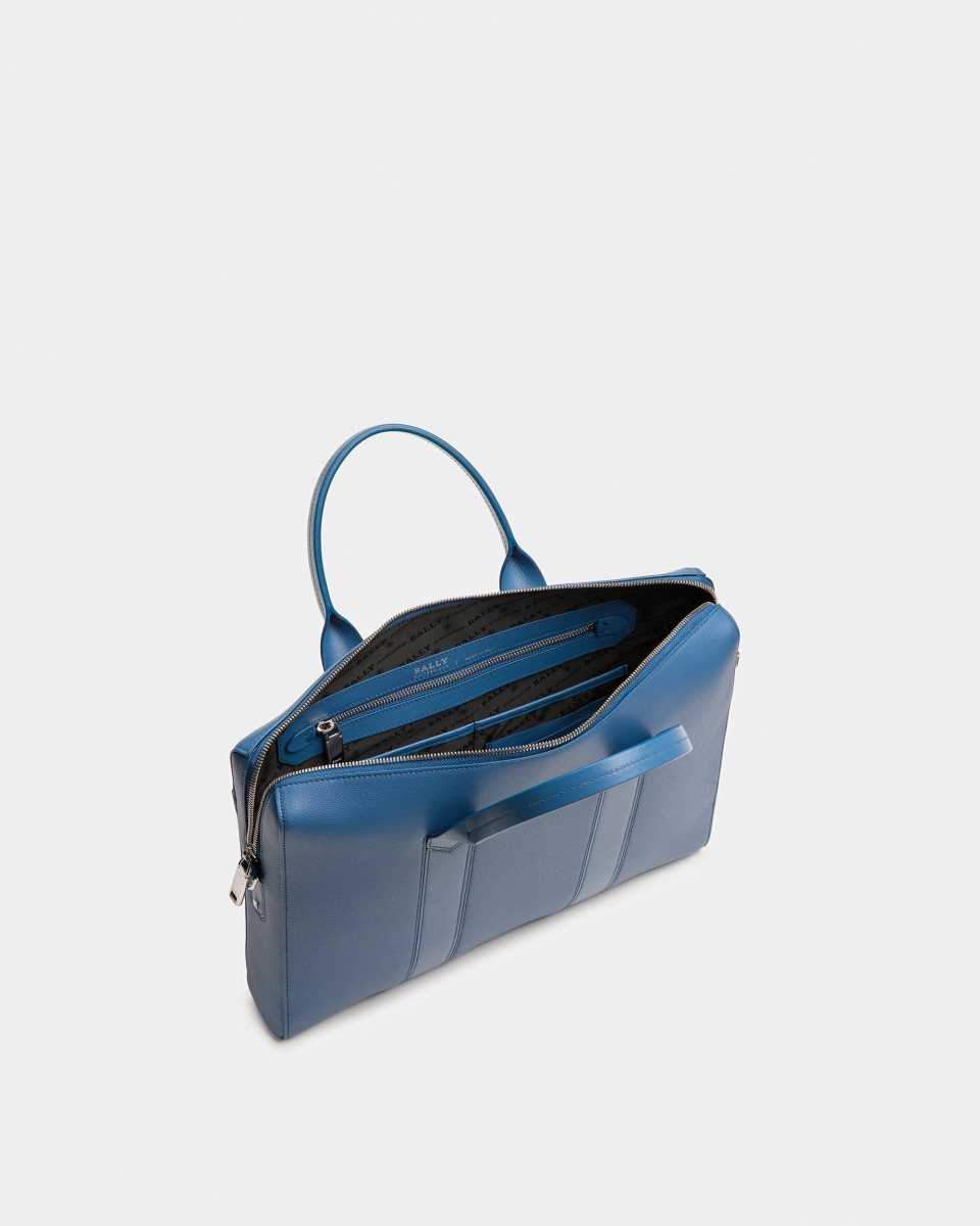 Bally Elter Leather Business Bag Blue | HBNCQ0983