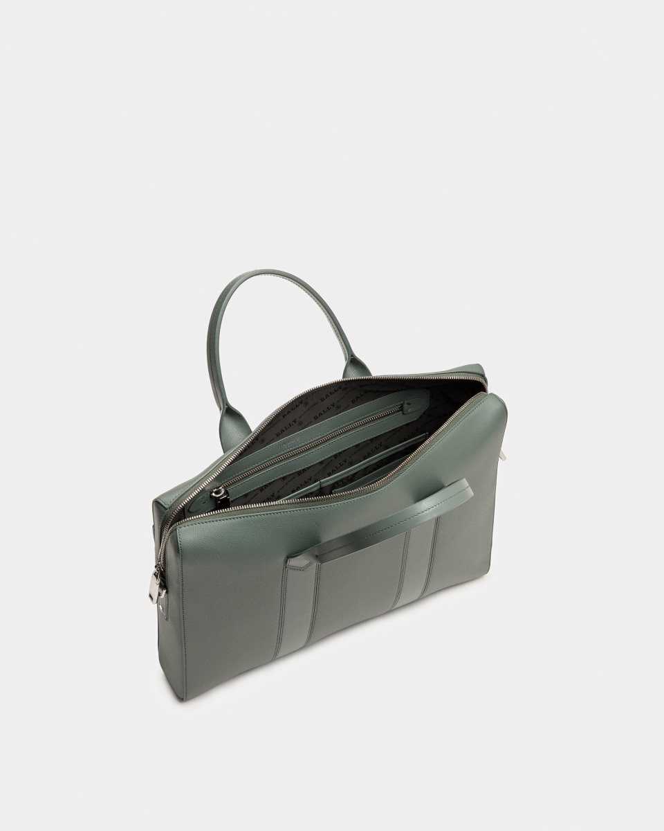 Bally Elter Leather Business Bag Green | VIODF9174