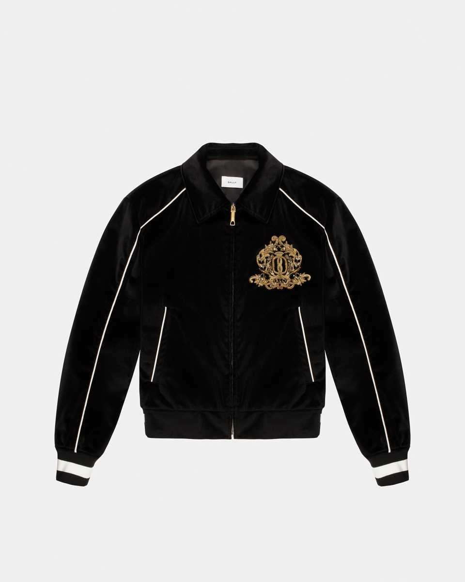 Bally Embroidered Velvet Bomber Jacket Black | ORZWL8204