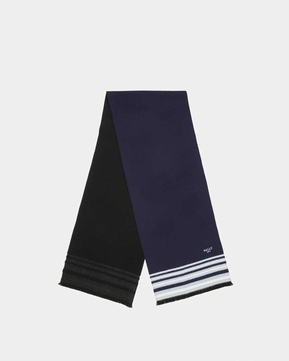 Bally Geometric Wool Logo Scarf Blue | BNJXZ5286