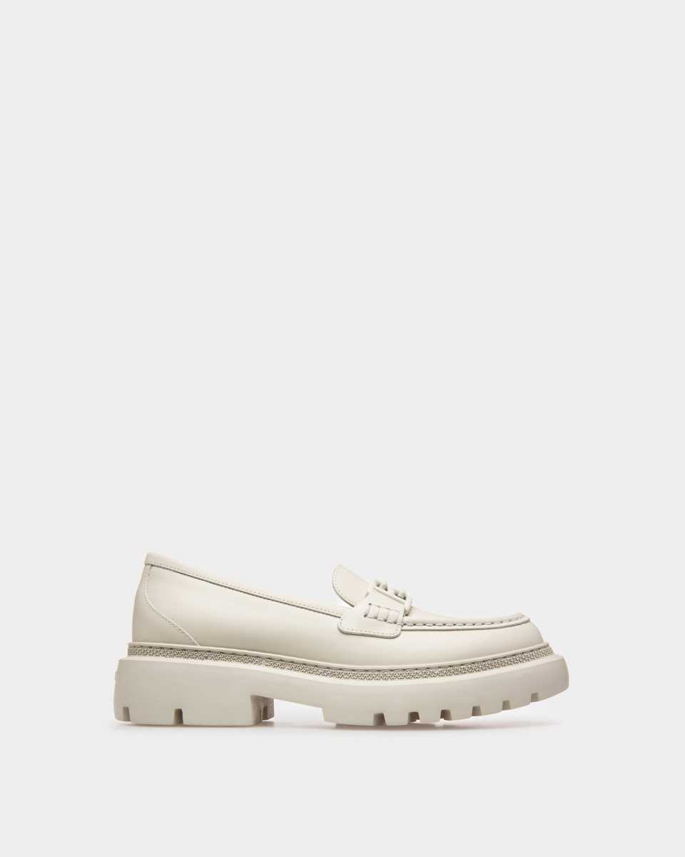 Bally Gioia Flat Leather Moccasins White | PILFT1856