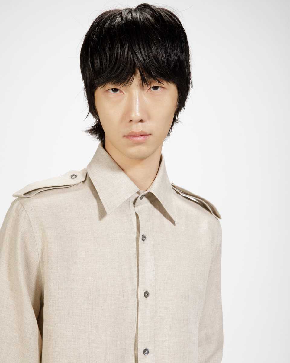 Bally Half Button Shirt Beige | JIFUC1463