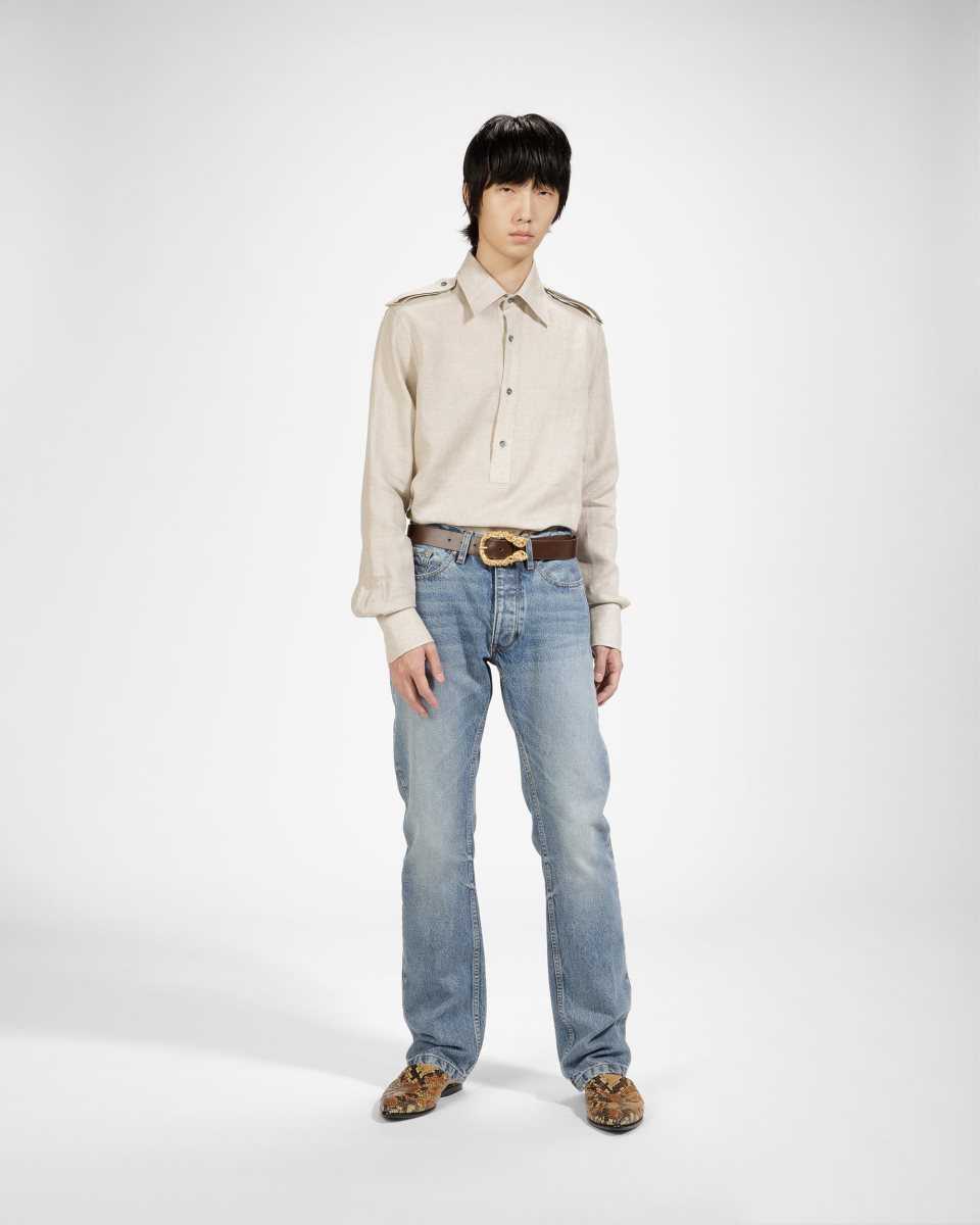 Bally Half Button Shirt Beige | JIFUC1463