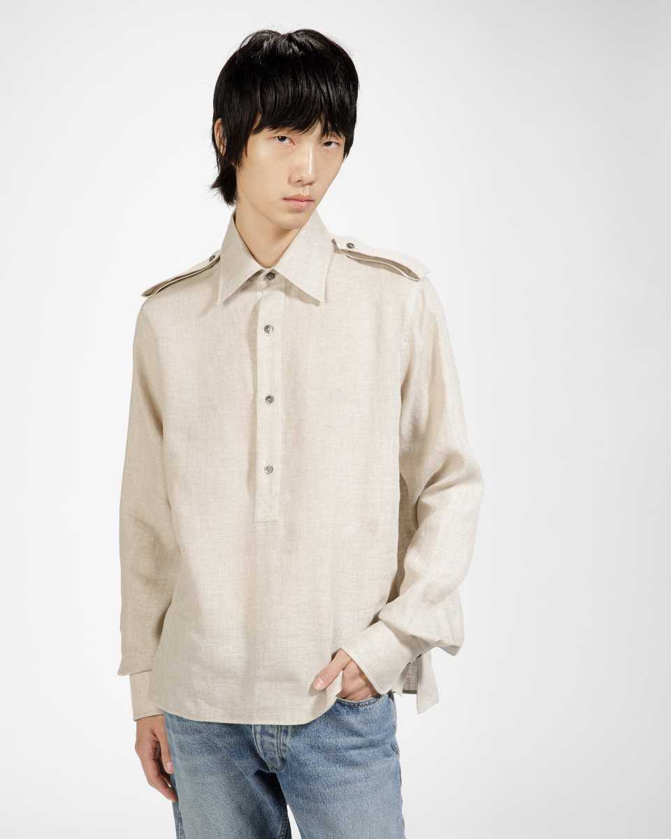 Bally Half Button Shirt Beige | JIFUC1463