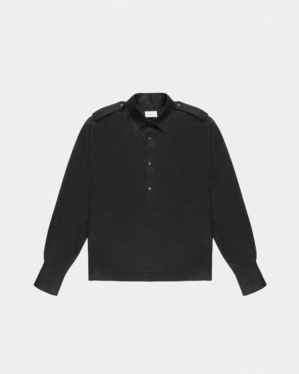 Bally Half Button Shirt Black | VETRY0487