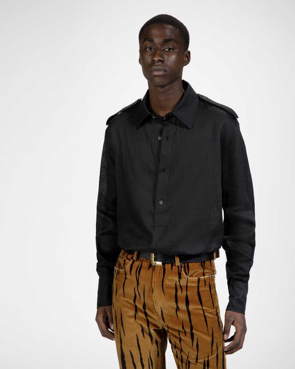 Bally Half Button Shirt Black | VETRY0487