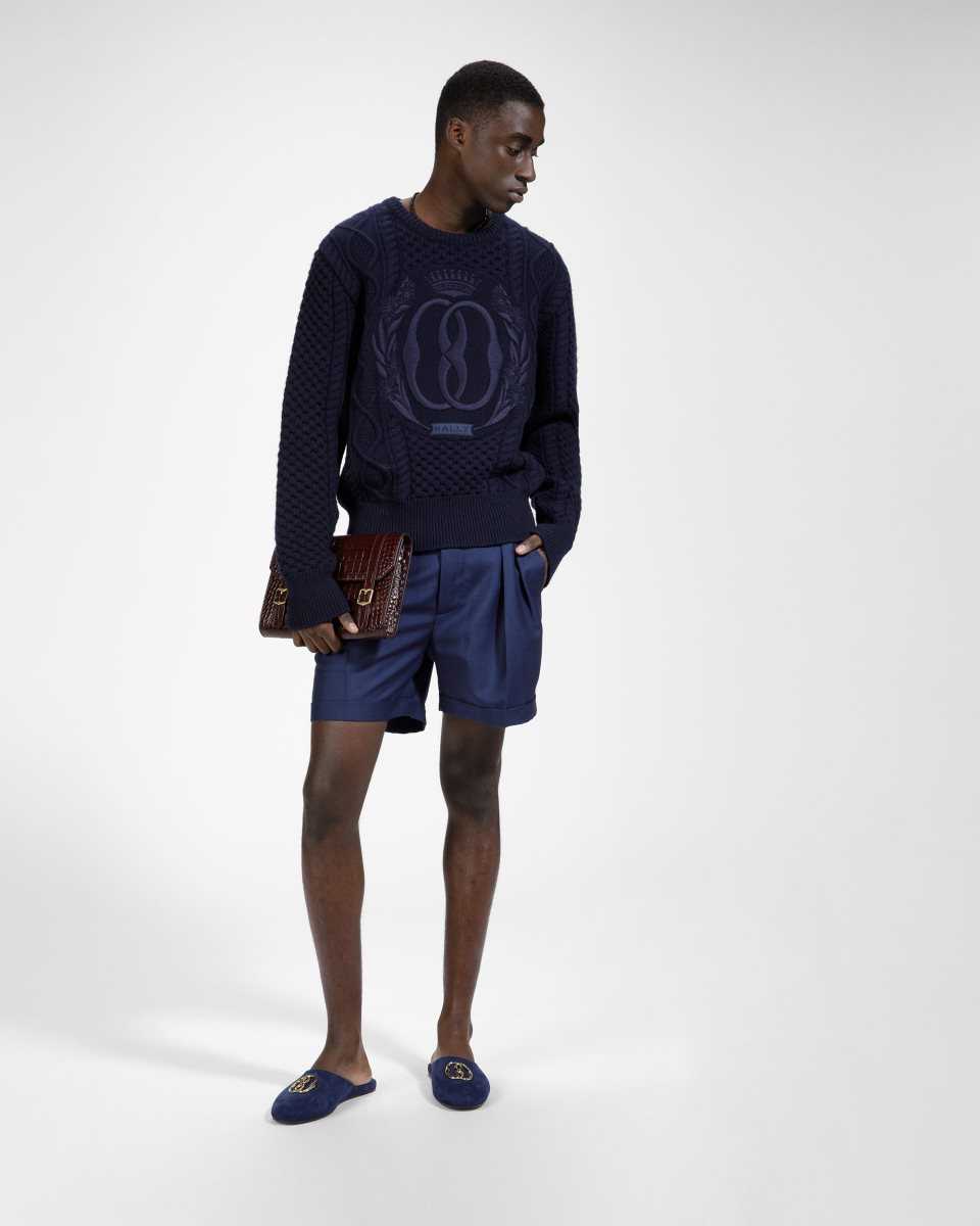 Bally Knitted Crew Neck Blue | UKGQD6824