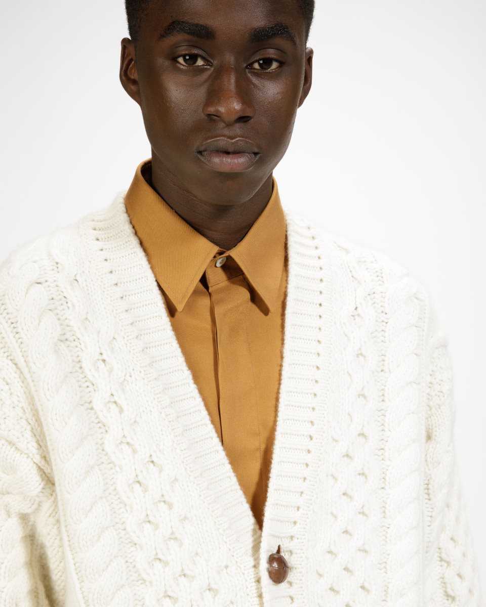 Bally Knitted V-Neck Cable Knit Cardigan White | EHTFG2956