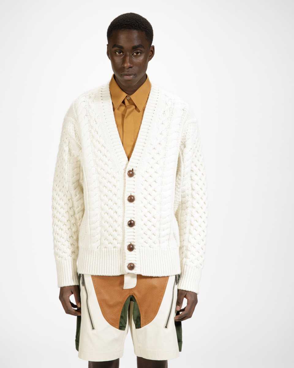 Bally Knitted V-Neck Cable Knit Cardigan White | EHTFG2956