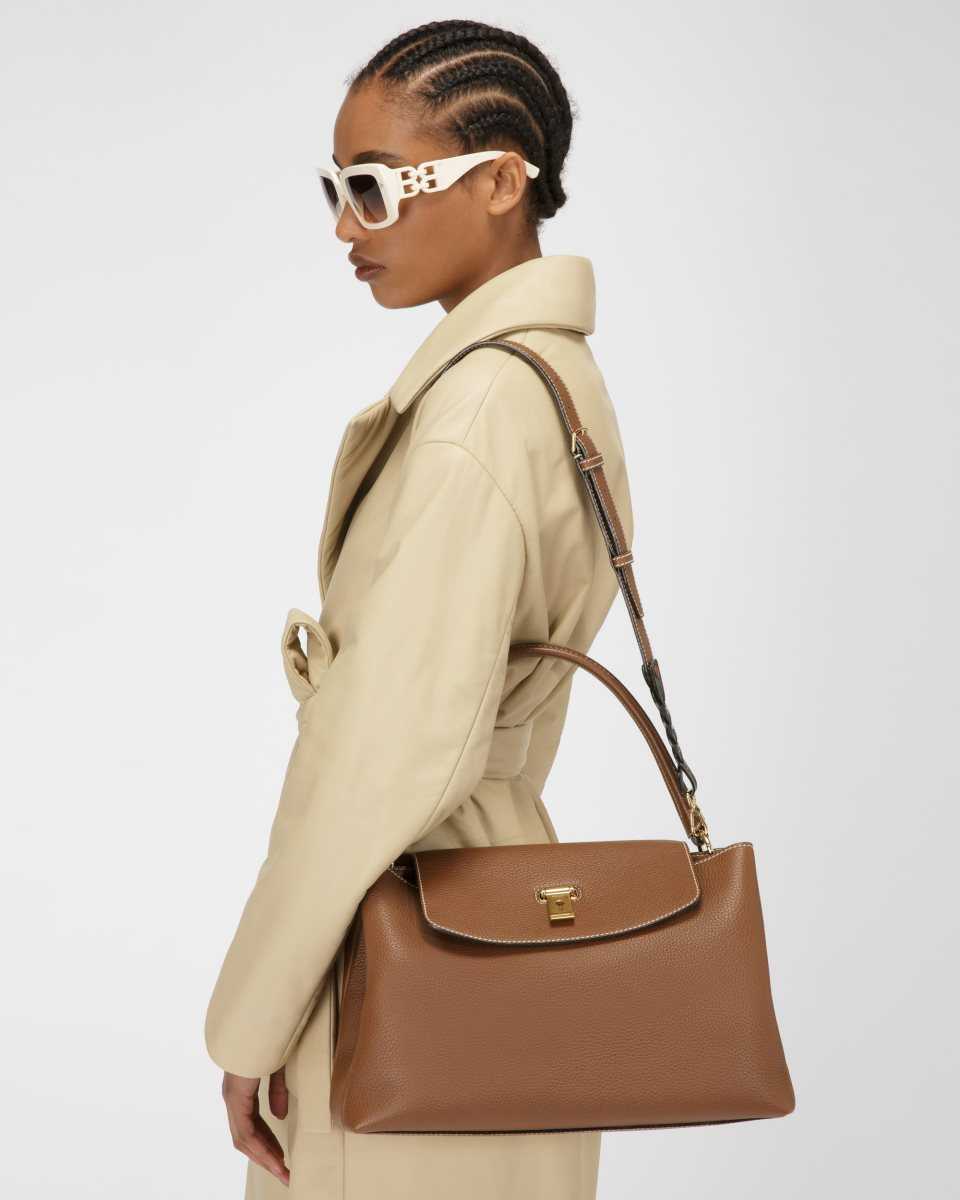 Bally Layka Leather Top Handle Bag Brown | BILFK4031