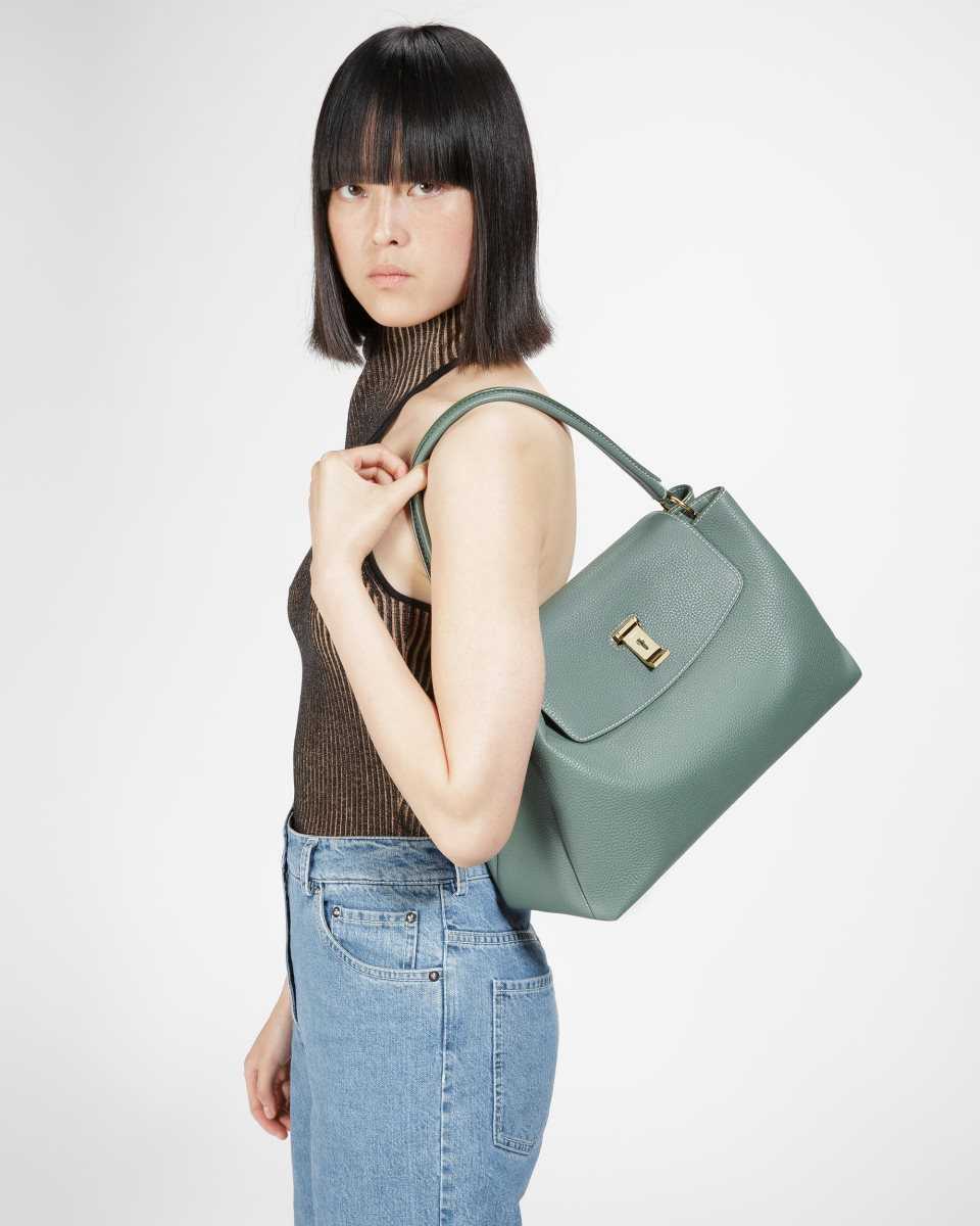 Bally Layka Leather Top Handle Bag Green | ISQRK4153