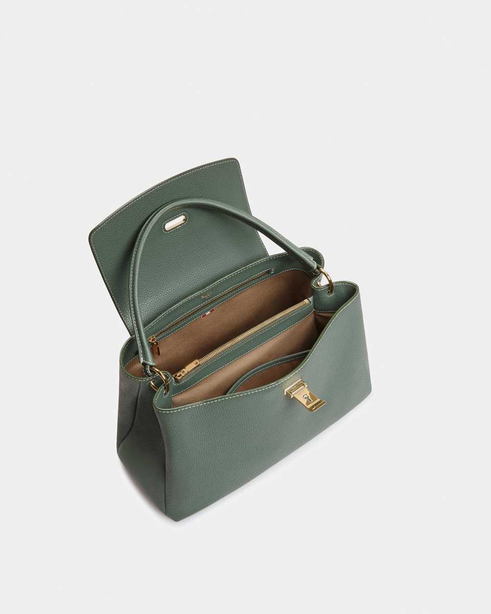 Bally Layka Leather Top Handle Bag Green | ISQRK4153