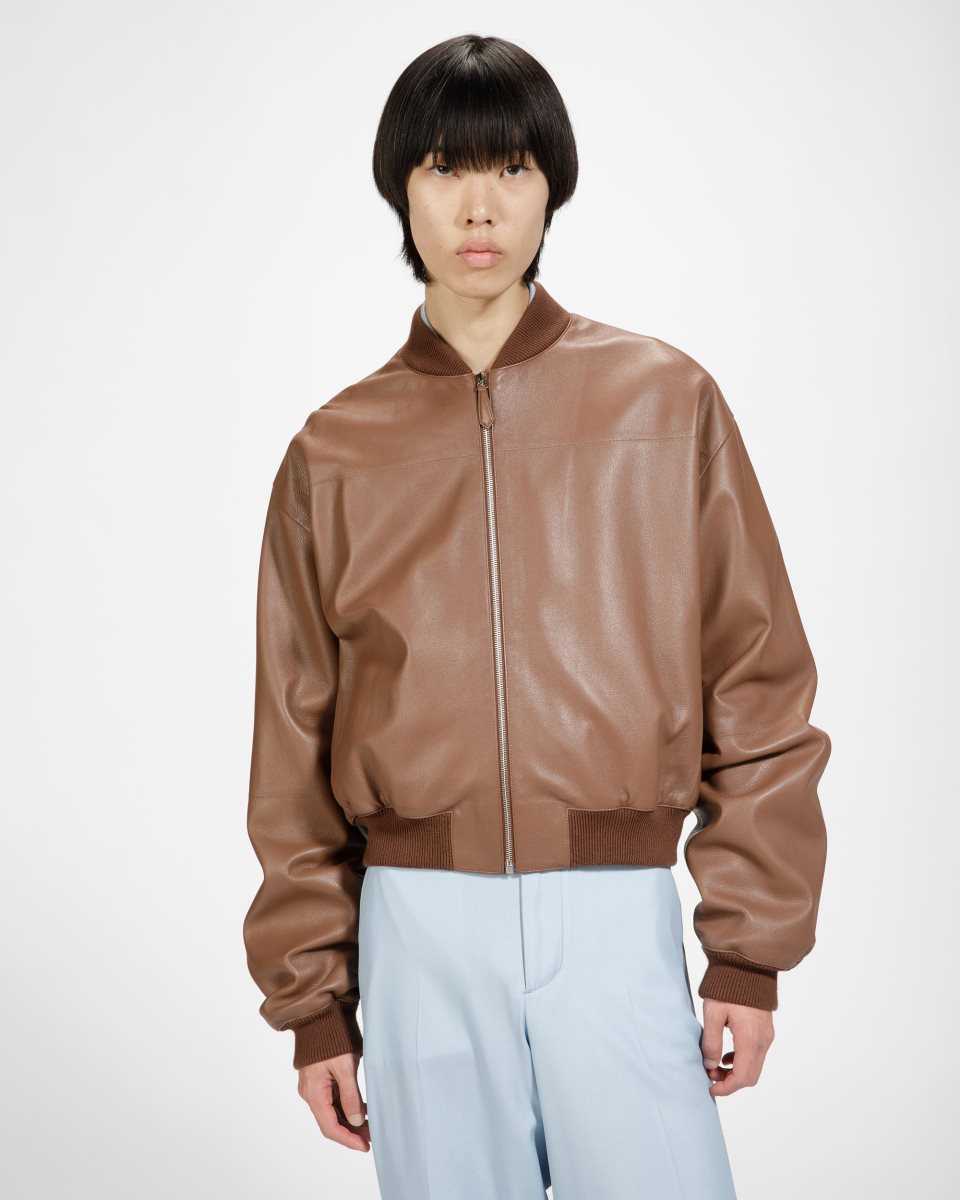 Bally Leather Blouson Bomber Jacket Brown | KMIOC7465