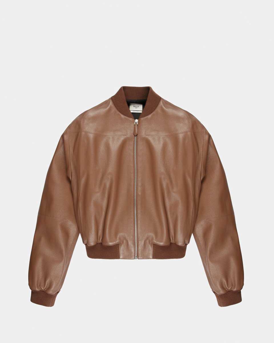 Bally Leather Blouson Bomber Jacket Brown | VYFNQ2713