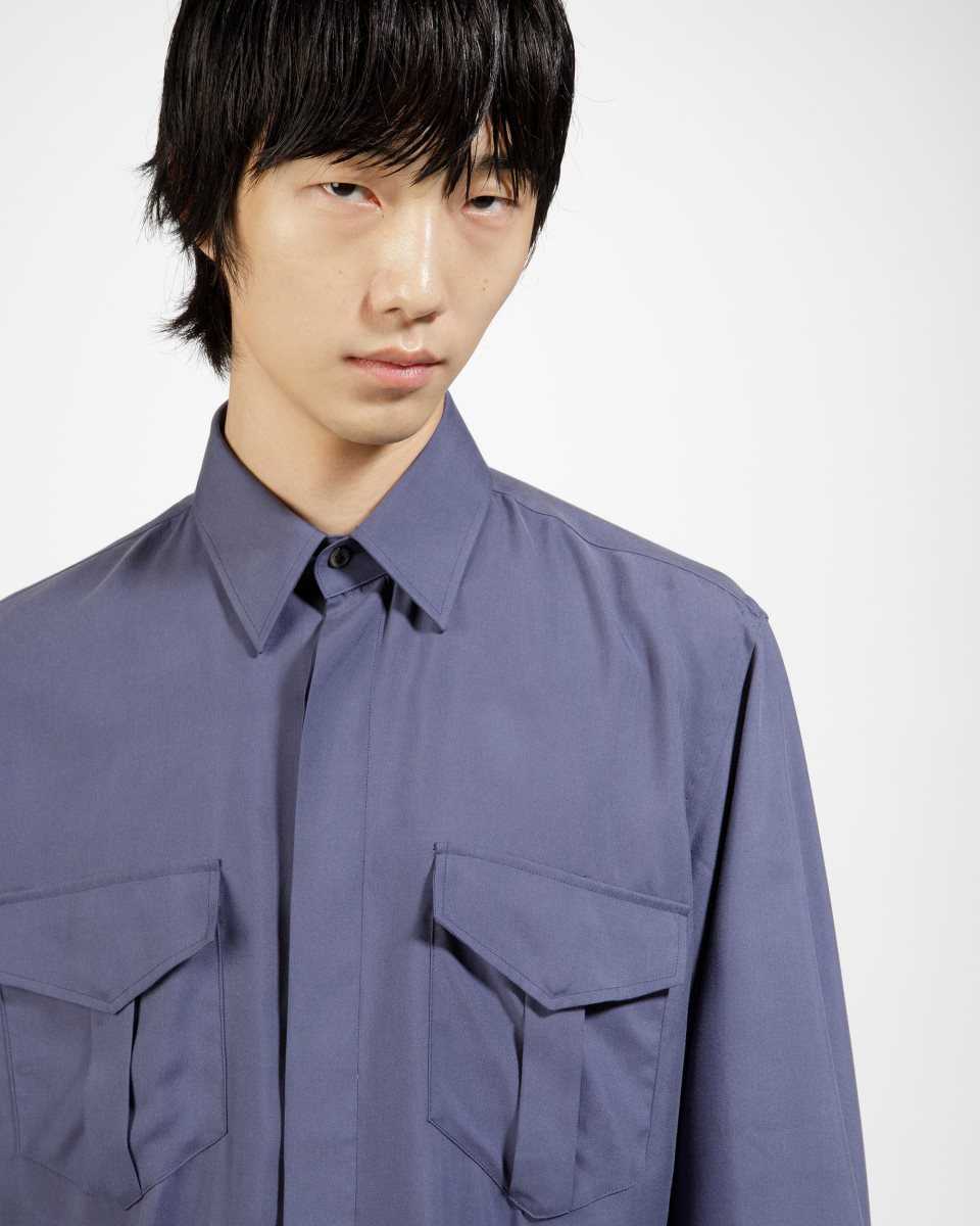 Bally Pocket Front Silk Shirt Blue | HLGEP9762