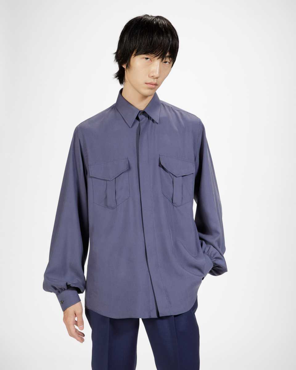 Bally Pocket Front Silk Shirt Blue | HLGEP9762