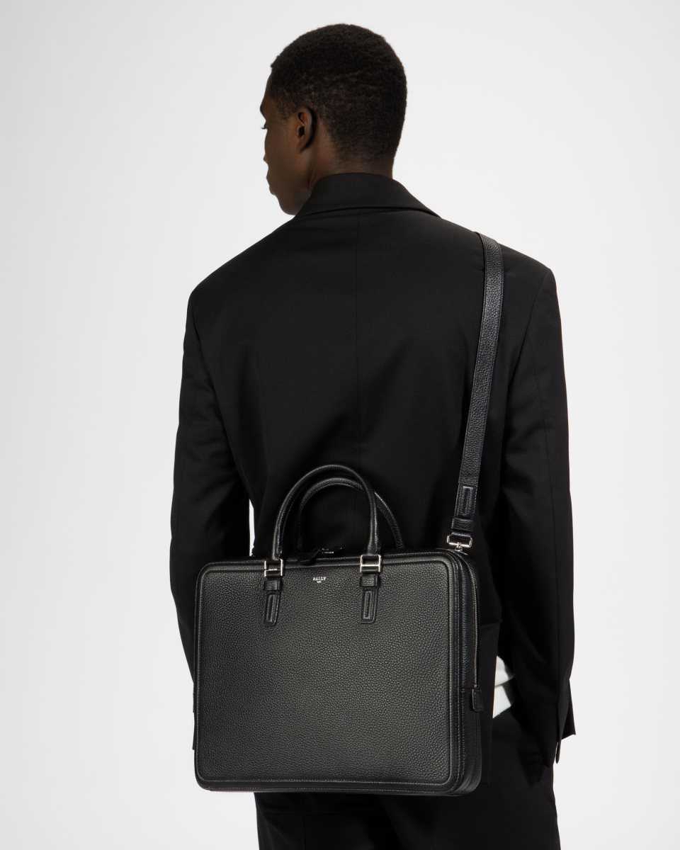 Bally Sergy Leather Business Bag Black | SEJFH4326