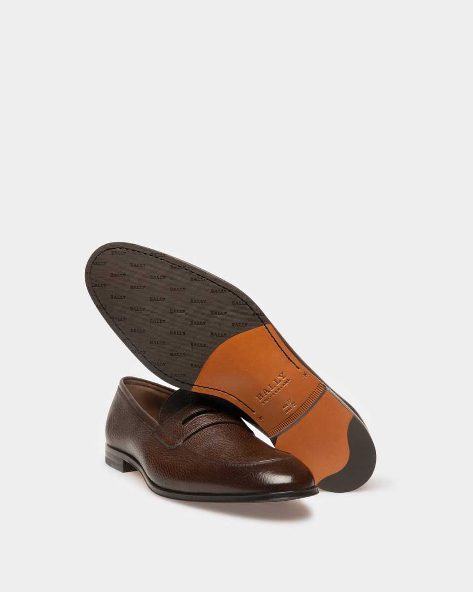 Bally Webb Grained Deer Leather Penny Loafer Brown | IRDHG0196