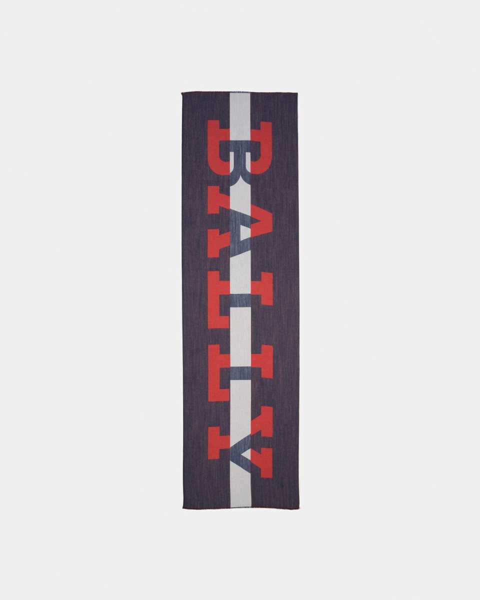 Bally Wool Cotton Silk And Viscose Logo Scarf Blue | CDIRO2630